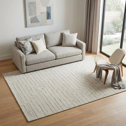 5' X 8' Cream and Beige Abstract Distressed Area Rug