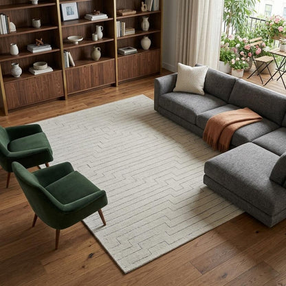 7' X 10' Cream and Beige Abstract Distressed Area Rug
