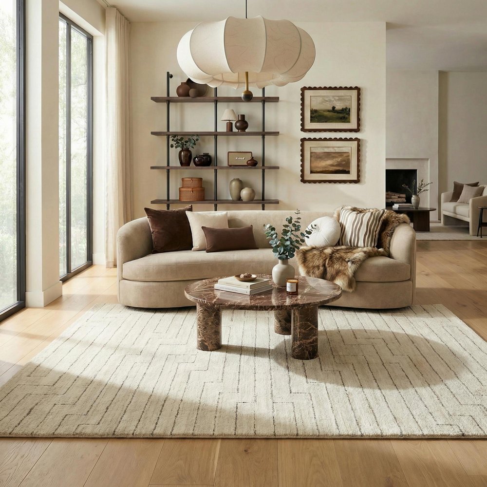 8' X 11' Cream and Beige Abstract Distressed Area Rug