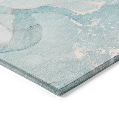 10' X 14' Teal Abstract Washable Non Skid Indoor Outdoor Area Rug