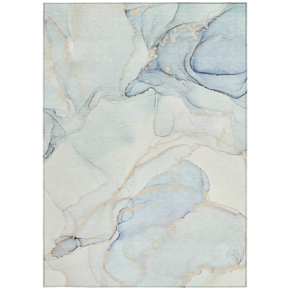 5' X 8' Beige and Blue Abstract Washable Non Skid Indoor Outdoor Area Rug