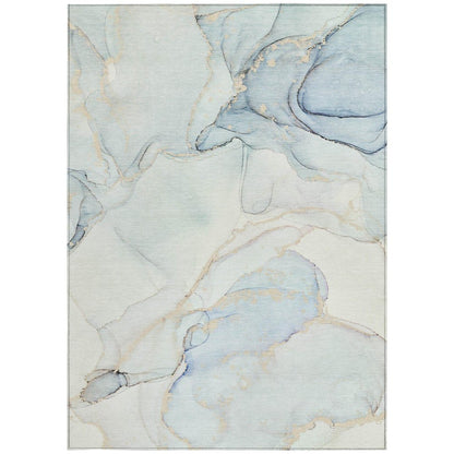 5' X 8' Beige and Blue Abstract Washable Non Skid Indoor Outdoor Area Rug