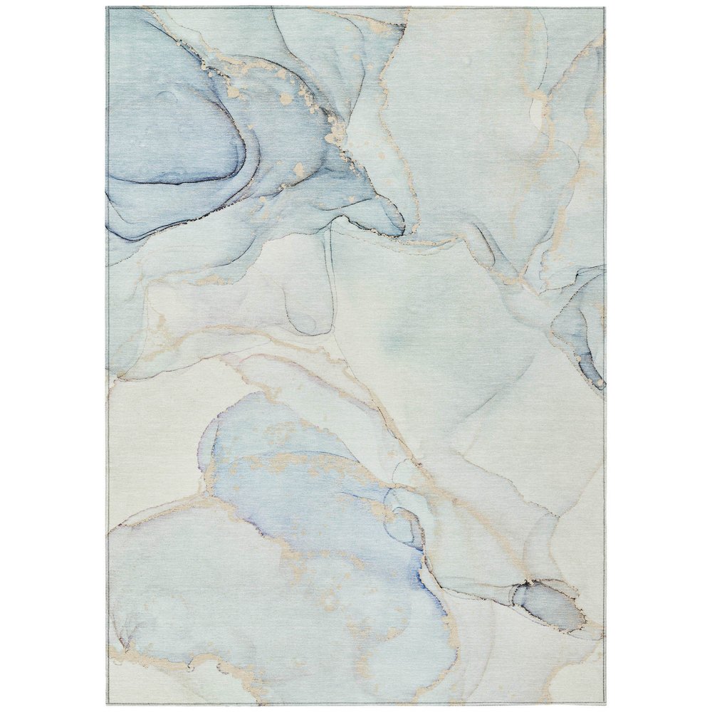 5' X 8' Beige and Blue Abstract Washable Non Skid Indoor Outdoor Area Rug