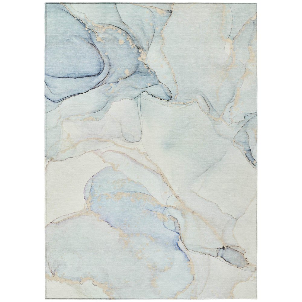 5' X 8' Beige and Blue Abstract Washable Non Skid Indoor Outdoor Area Rug