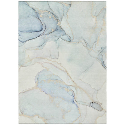 5' X 8' Beige and Blue Abstract Washable Non Skid Indoor Outdoor Area Rug