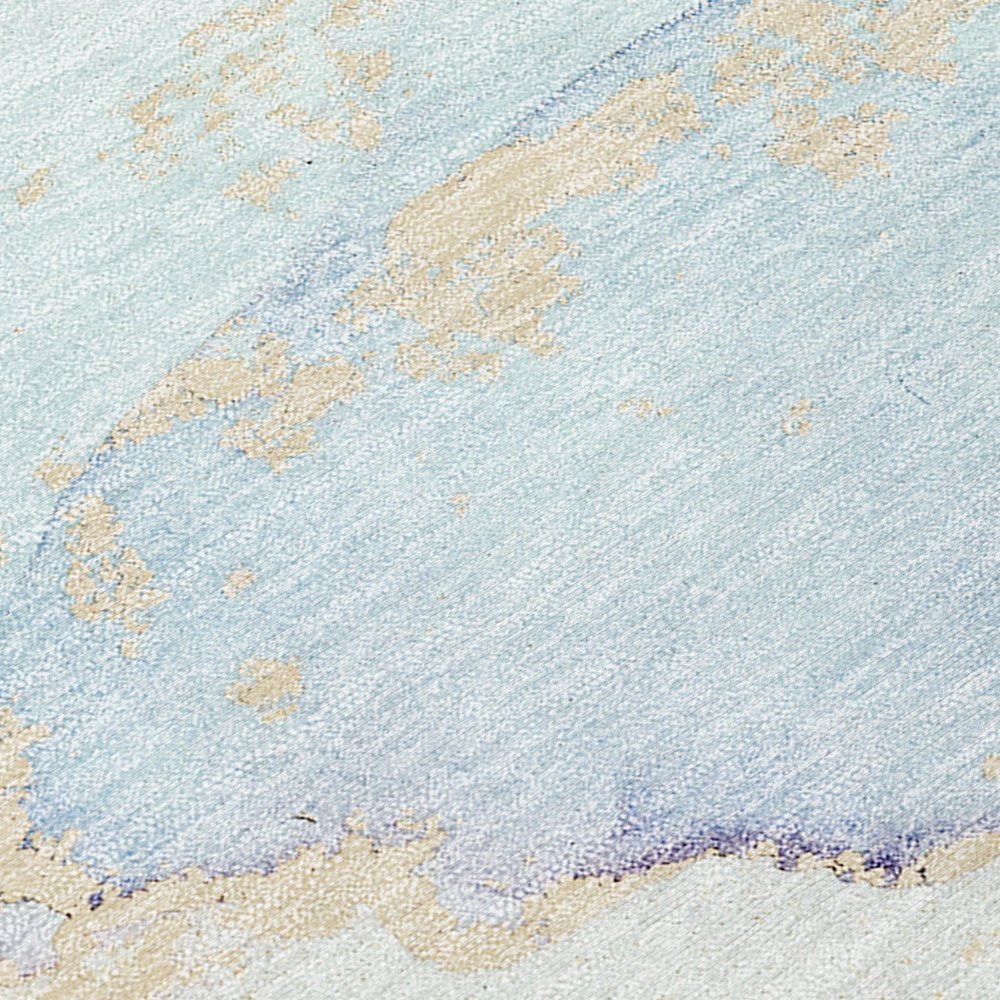 5' X 8' Beige and Blue Abstract Washable Non Skid Indoor Outdoor Area Rug