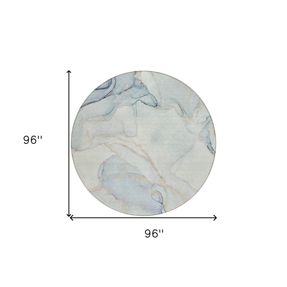 5' X 8' Beige and Blue Abstract Washable Non Skid Indoor Outdoor Area Rug