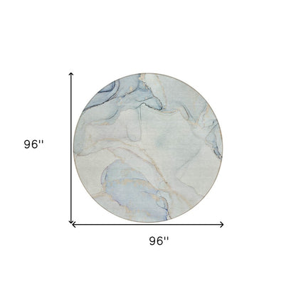 5' X 8' Beige and Blue Abstract Washable Non Skid Indoor Outdoor Area Rug