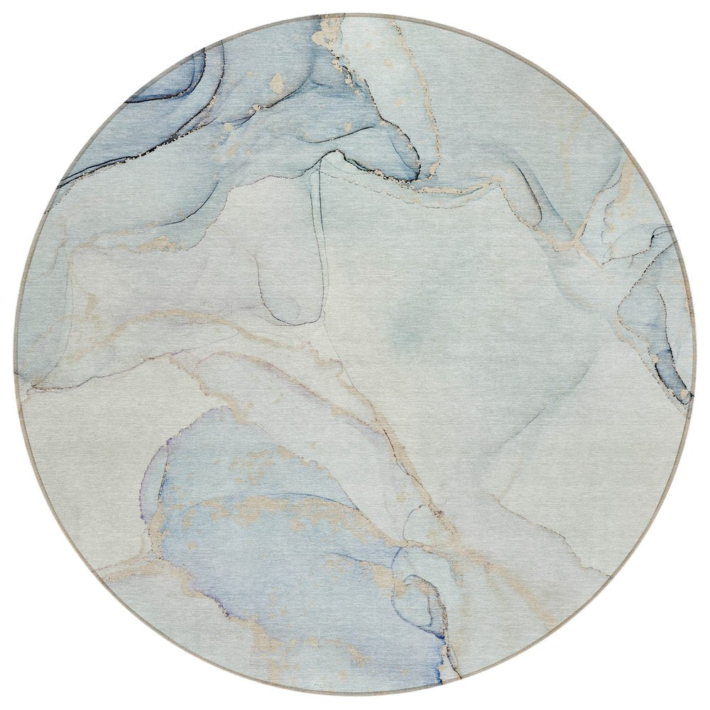 5' X 8' Beige and Blue Abstract Washable Non Skid Indoor Outdoor Area Rug