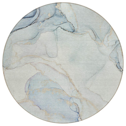 5' X 8' Beige and Blue Abstract Washable Non Skid Indoor Outdoor Area Rug