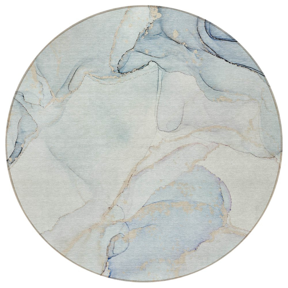 5' X 8' Beige and Blue Abstract Washable Non Skid Indoor Outdoor Area Rug