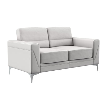 63" Light Gray And Silver Faux Leather Loveseat