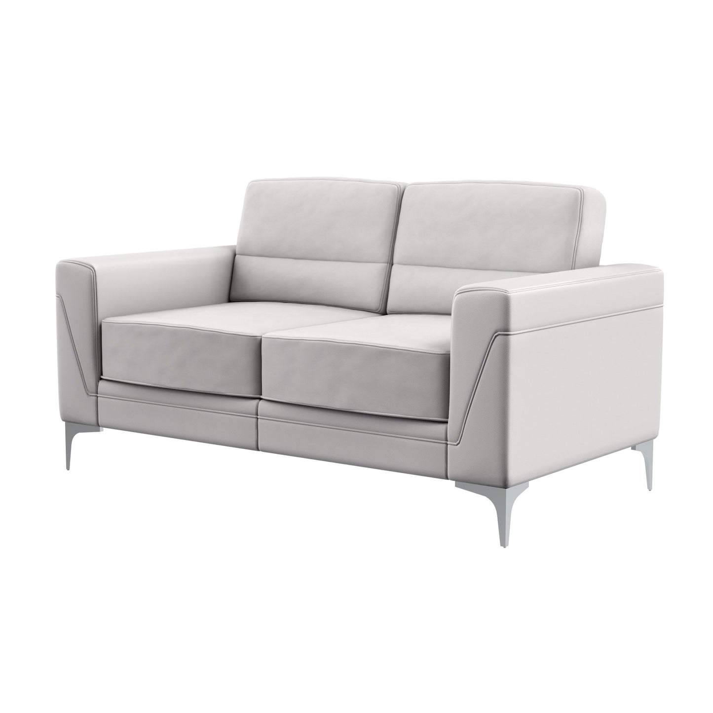 63" Light Gray And Silver Faux Leather Loveseat