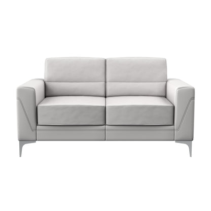 63" Light Gray And Silver Faux Leather Loveseat