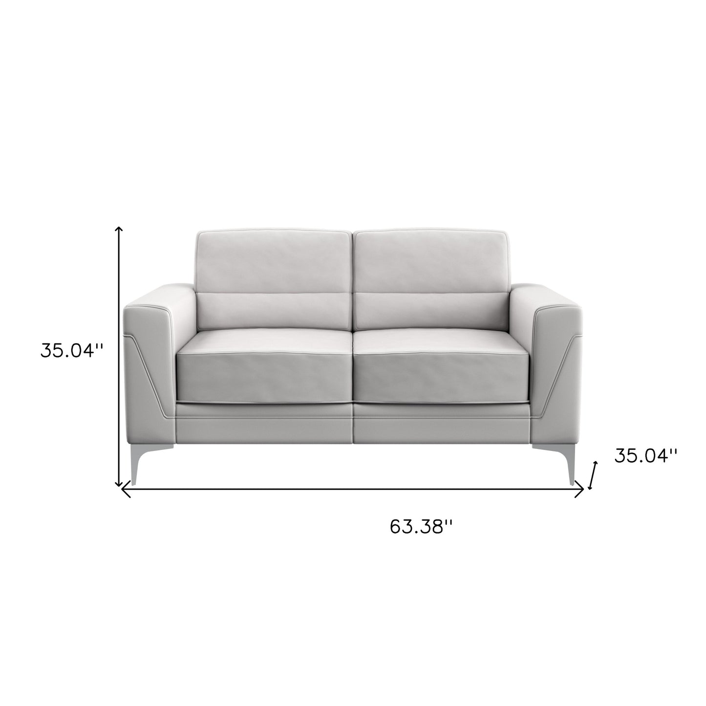 63" Light Gray And Silver Faux Leather Loveseat