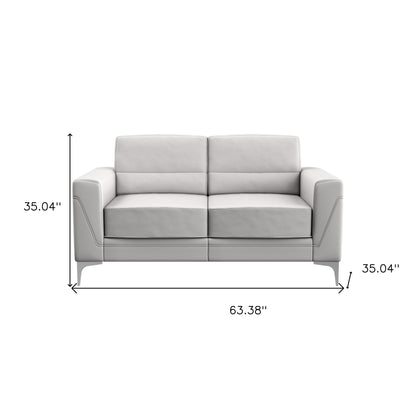 63" Light Gray And Silver Faux Leather Loveseat