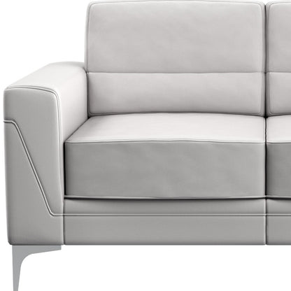 63" Light Gray And Silver Faux Leather Loveseat