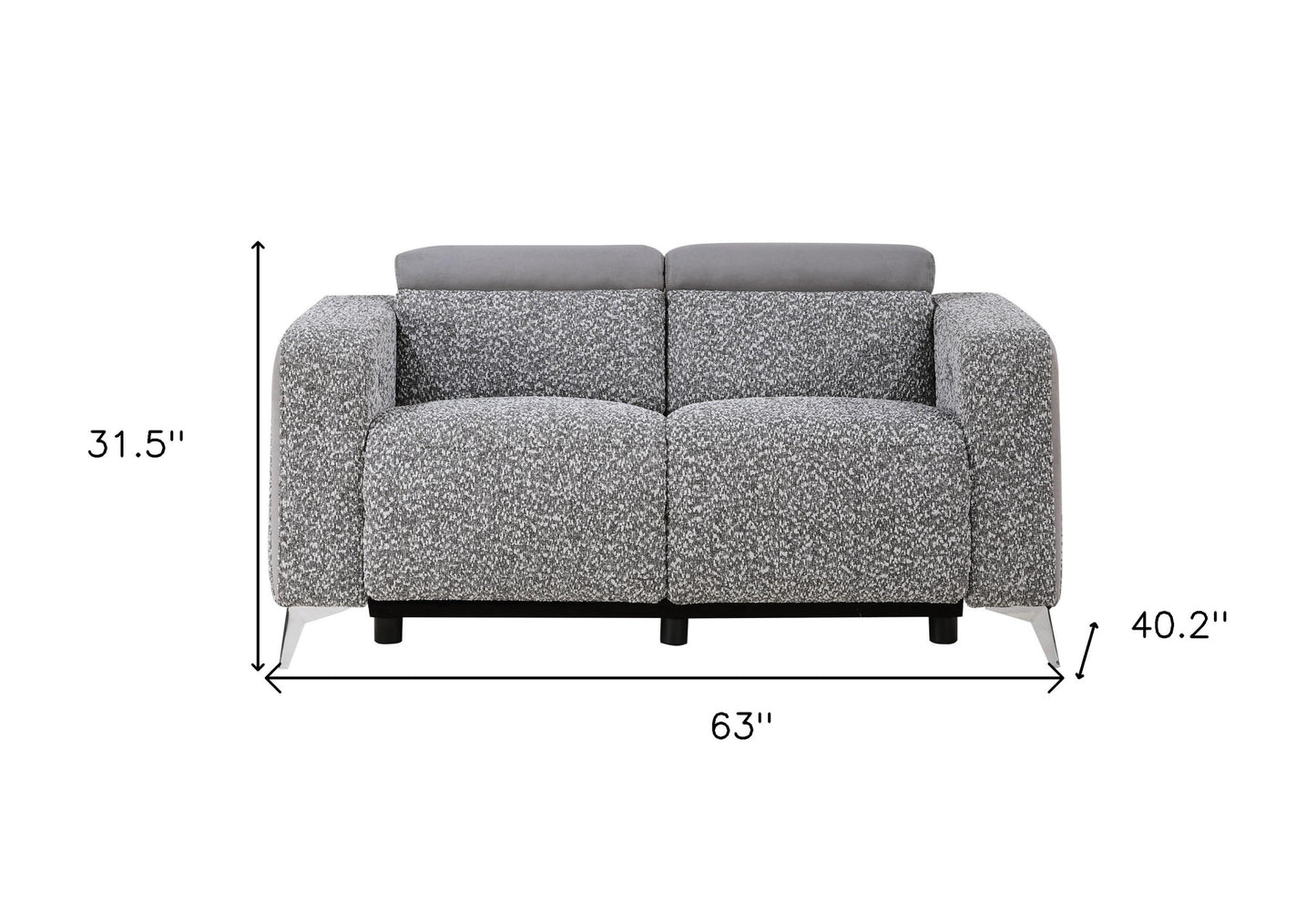 63" Dark Gray And Silver Power Reclining Loveseat