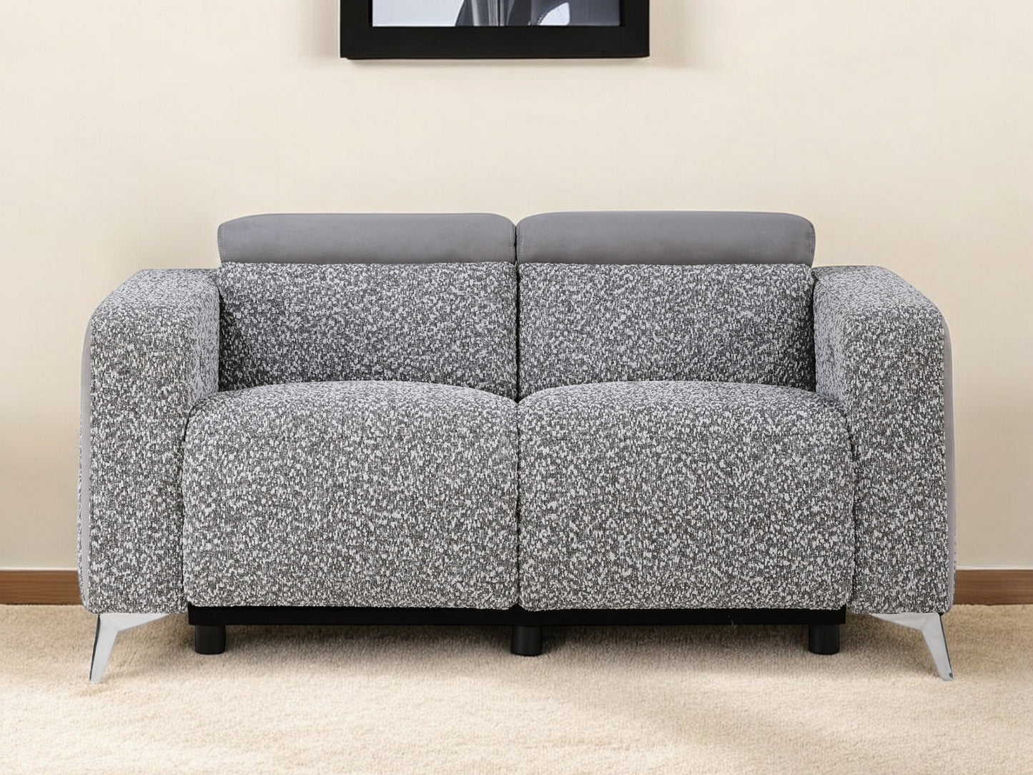 63" Dark Gray And Silver Power Reclining Loveseat