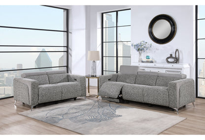 63" Dark Gray And Silver Power Reclining Loveseat