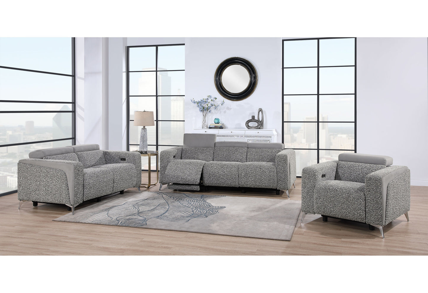 63" Dark Gray And Silver Power Reclining Loveseat