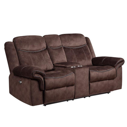 79" Dark Brown Microfiber Power Reclining Loveseat With Storage