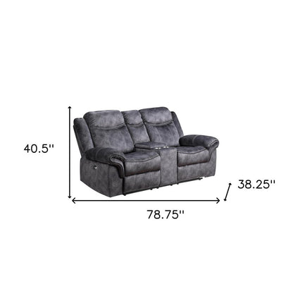 79" Dark Gray Microfiber Power Reclining Loveseat With Storage