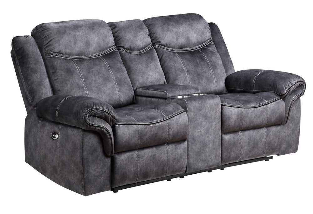 79" Dark Gray Microfiber Power Reclining Loveseat With Storage
