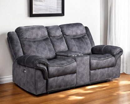 79" Dark Gray Microfiber Power Reclining Loveseat With Storage