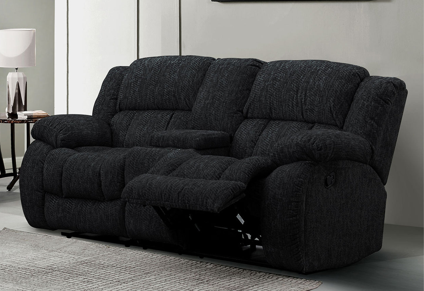 77" Black Manual Reclining Loveseat With Storage