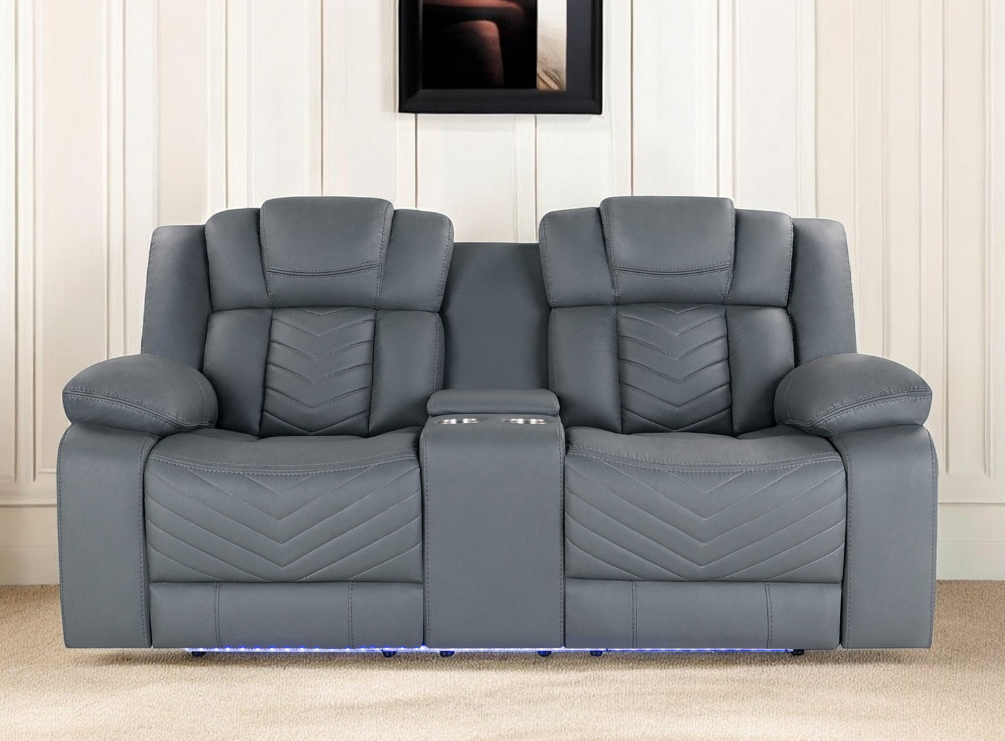 75" Light Gray Faux Leather Power Reclining Loveseat With Storage