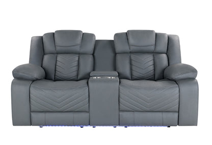 75" Light Gray Faux Leather Power Reclining Loveseat With Storage