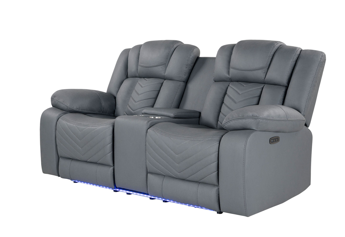 75" Light Gray Faux Leather Power Reclining Loveseat With Storage