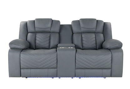 75" Light Gray Faux Leather Power Reclining Loveseat With Storage