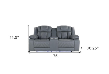 75" Light Gray Faux Leather Power Reclining Loveseat With Storage