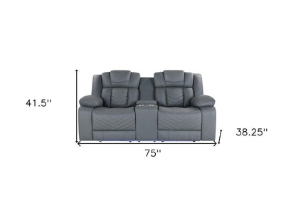 75" Light Gray Faux Leather Power Reclining Loveseat With Storage