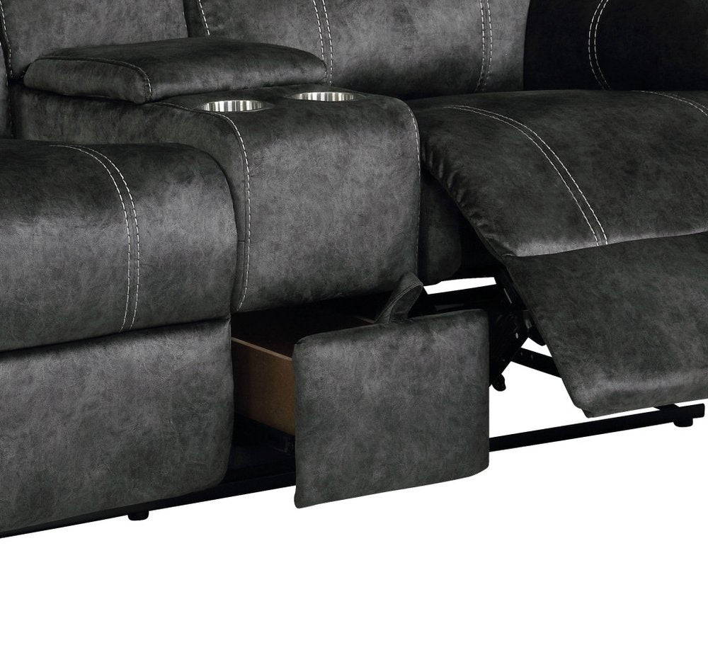 70" Dark Gray Microfiber Manual Reclining Loveseat With Storage