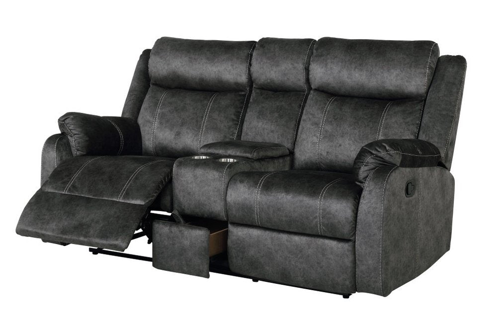 70" Dark Gray Microfiber Manual Reclining Loveseat With Storage