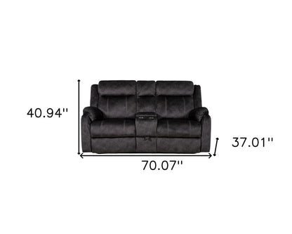 70" Dark Gray Microfiber Manual Reclining Loveseat With Storage