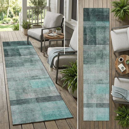 3' X 5' Teal Ombre Washable Non Skid Indoor Outdoor Area Rug