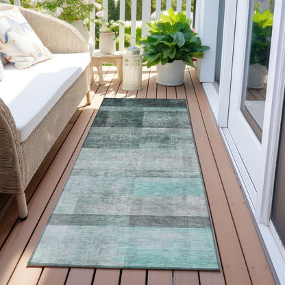 3' X 5' Teal Ombre Washable Non Skid Indoor Outdoor Area Rug