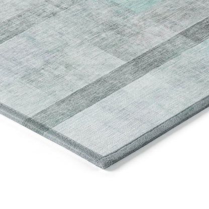 8' Runner Teal Ombre Washable Non Skid Indoor Outdoor Runner Rug