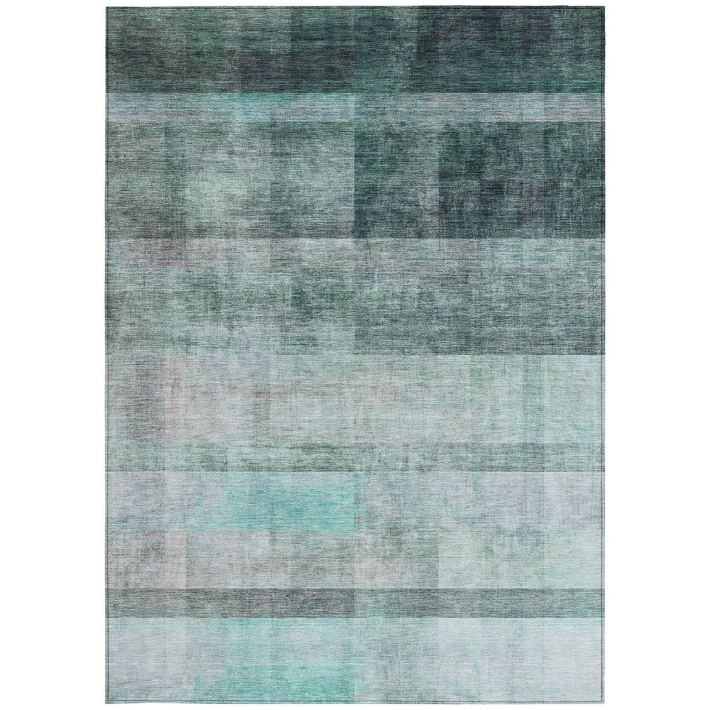 8' Runner Teal Ombre Washable Non Skid Indoor Outdoor Runner Rug