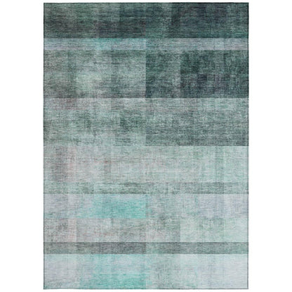 8' Runner Teal Ombre Washable Non Skid Indoor Outdoor Runner Rug