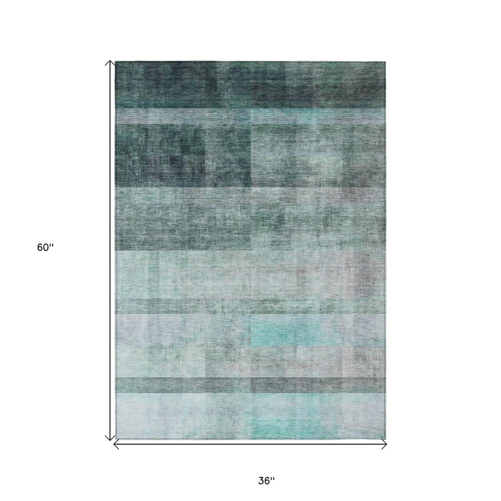 8' Runner Teal Ombre Washable Non Skid Indoor Outdoor Runner Rug