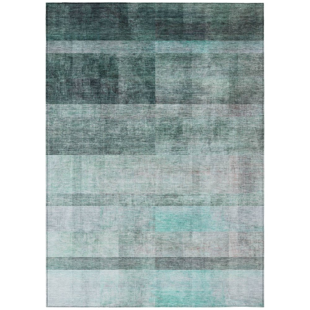3' X 5' Teal Ombre Washable Non Skid Indoor Outdoor Area Rug