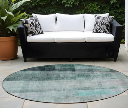 3' X 5' Teal Ombre Washable Non Skid Indoor Outdoor Area Rug