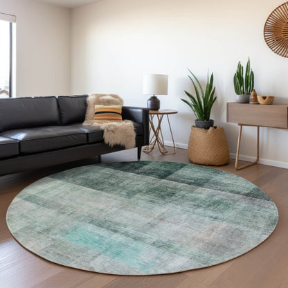 3' X 5' Teal Ombre Washable Non Skid Indoor Outdoor Area Rug