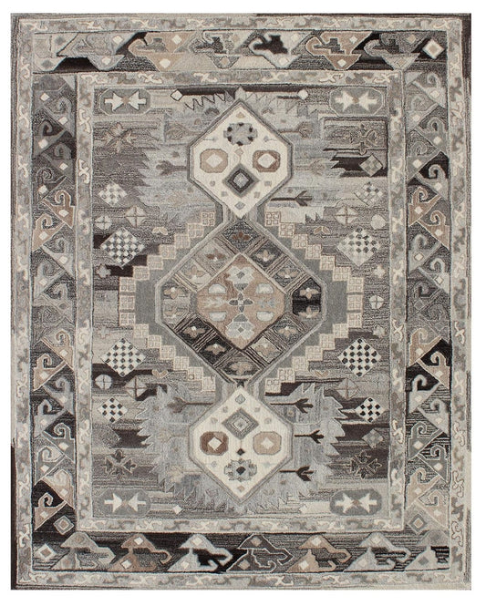 8' X 11' Natural Wool Southwestern Hand Tufted Non Skid Area Rug