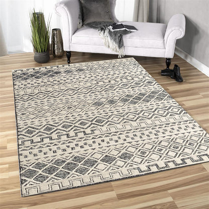 5' X 8' Black and Ivory Wool Abstract Geometric Hand Tufted Non Skid Area Rug